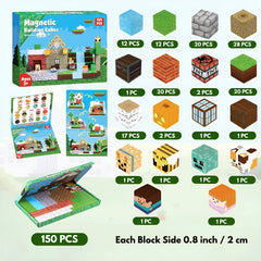 Magnetic Building Blocks 150 PCS | 2cm/0.8" | Magnet Toys for Kids | Magnetic Building Blocks Cubes | Stacking Magnets | Forest Village