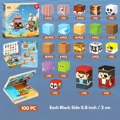 Magnetic Building Blocks 100 PCS | 2cm/0.8" | Magnet Toys for Kids | Magnetic Building Blocks Cubes | Stacking Magnets | Pirate Ship
