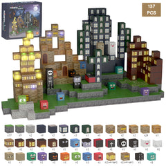 Halloween Magnetic Blocks with LED Light Up Blocks 137 PCS | 2cm/0.8" | Magnet Toys for Kids | Magnetic Building Blocks Cubes | Stacking Magnets | Midnight Magic