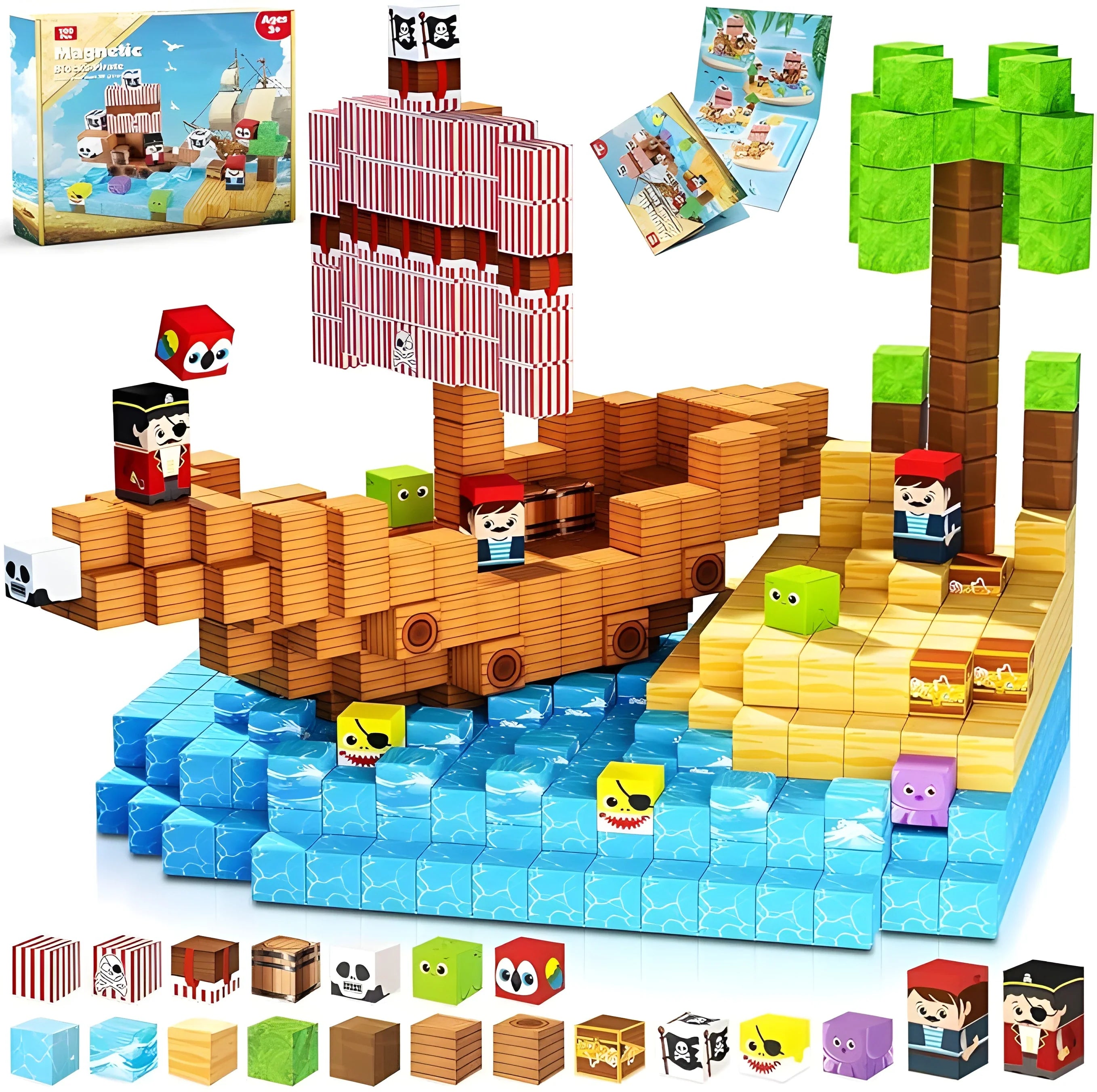 Magnetic Building Blocks 100 PCS | 2cm/0.8" | Magnet Toys for Kids | Magnetic Building Blocks Cubes | Stacking Magnets | Pirate Ship