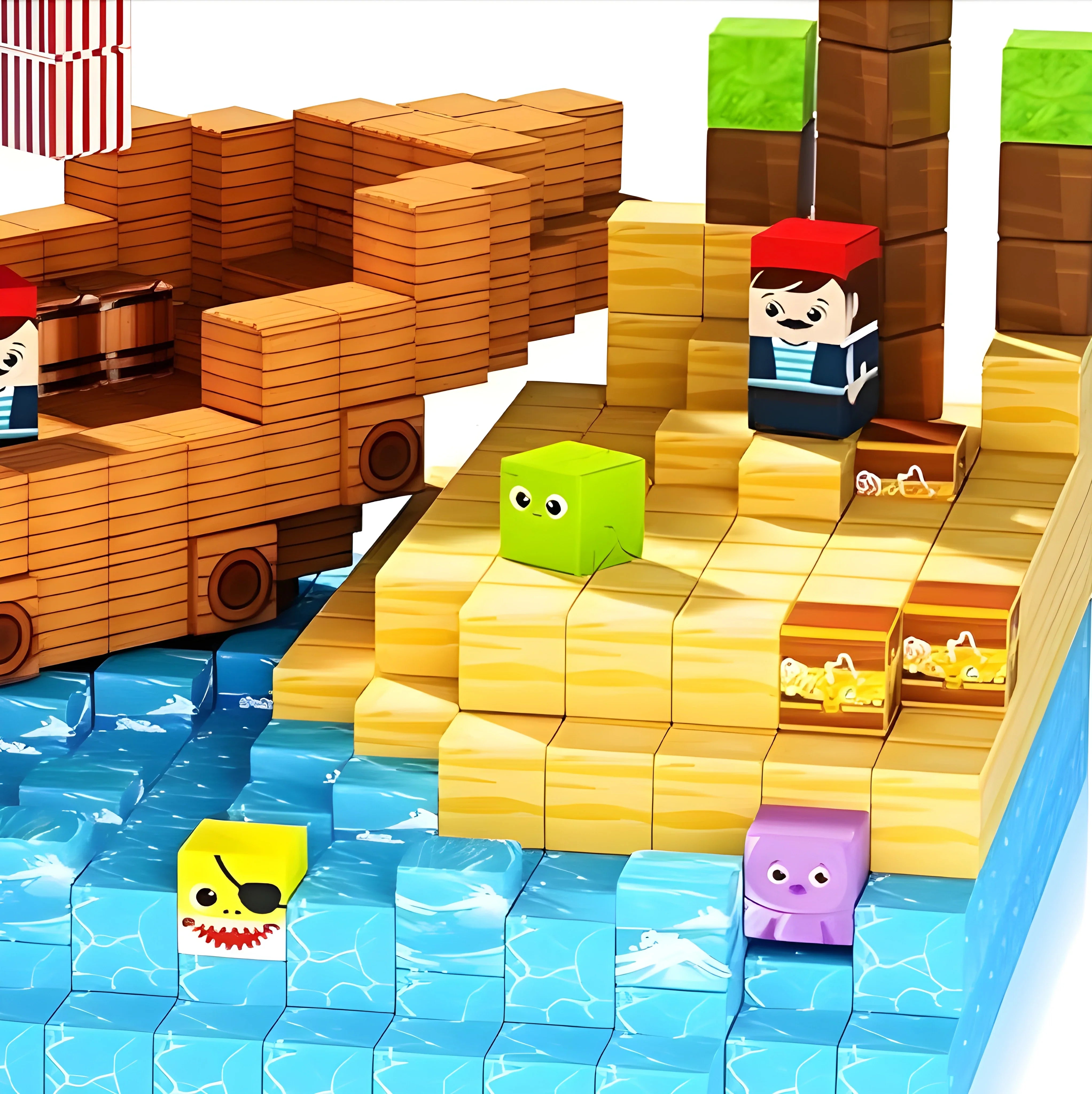 Magnetic Building Blocks 100 PCS | 2cm/0.8" | Magnet Toys for Kids | Magnetic Building Blocks Cubes | Stacking Magnets | Pirate Ship