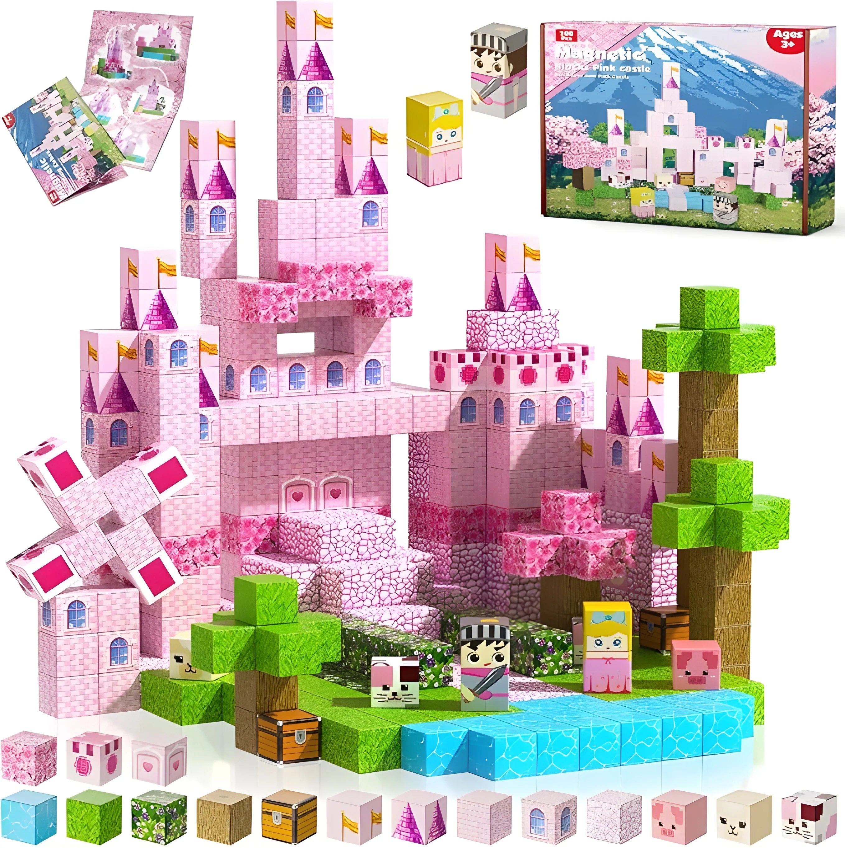 Magnetic Building Blocks 100 PCS | 2cm/0.8" | Magnet Toys for Kids | Magnetic Building Blocks Cubes | Stacking Magnets | Princess Castle
