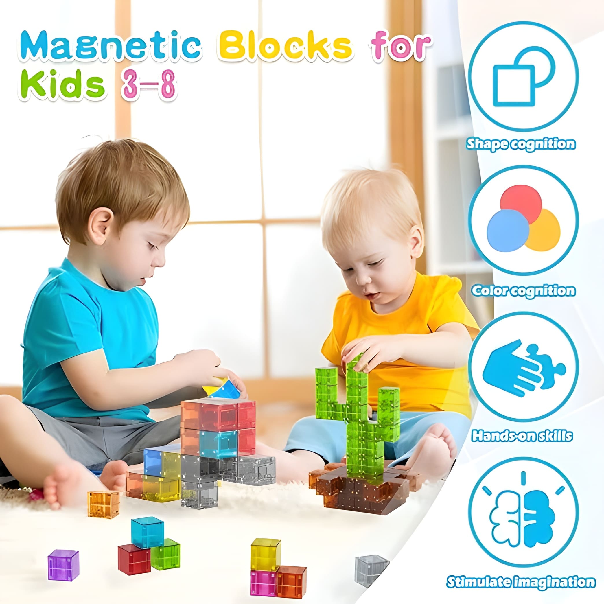 Transparent Magnetic Blocks - 48, 72, 96, 120 PCS | 1"/2.5 cm | Magnet Toys for Kids | Magnetic Building Blocks Cubes | Stacking Magnets
