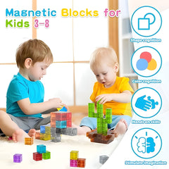 Transparent Magnetic Blocks - 48, 72, 96, 120 PCS | 1"/2.5 cm | Magnet Toys for Kids | Magnetic Building Blocks Cubes | Stacking Magnets