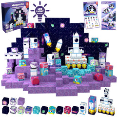 Magnetic Blocks with LED Light Up Blocks 100, 200 PCS | 2cm/0.8" | Magnet Toys for Kids | Magnetic Building Blocks Cubes | Stacking Magnets | Rocket Ship