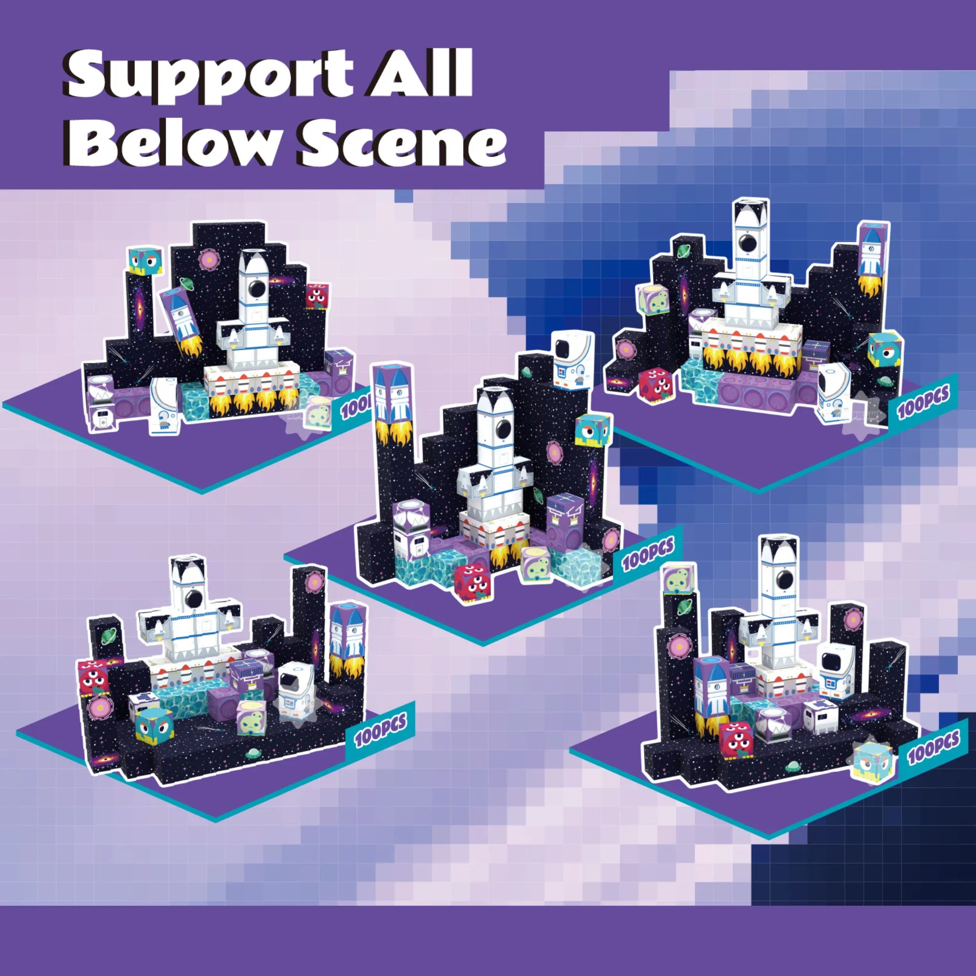 Magnetic Blocks with LED Light Up Blocks 100, 200 PCS | 2cm/0.8" | Magnet Toys for Kids | Magnetic Building Blocks Cubes | Stacking Magnets | Rocket Ship