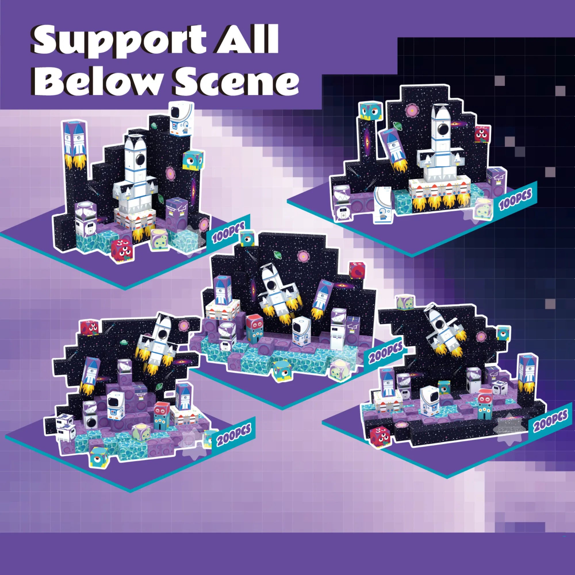 Magnetic Blocks with LED Light Up Blocks 100, 200 PCS | 2cm/0.8" | Magnet Toys for Kids | Magnetic Building Blocks Cubes | Stacking Magnets | Rocket Ship