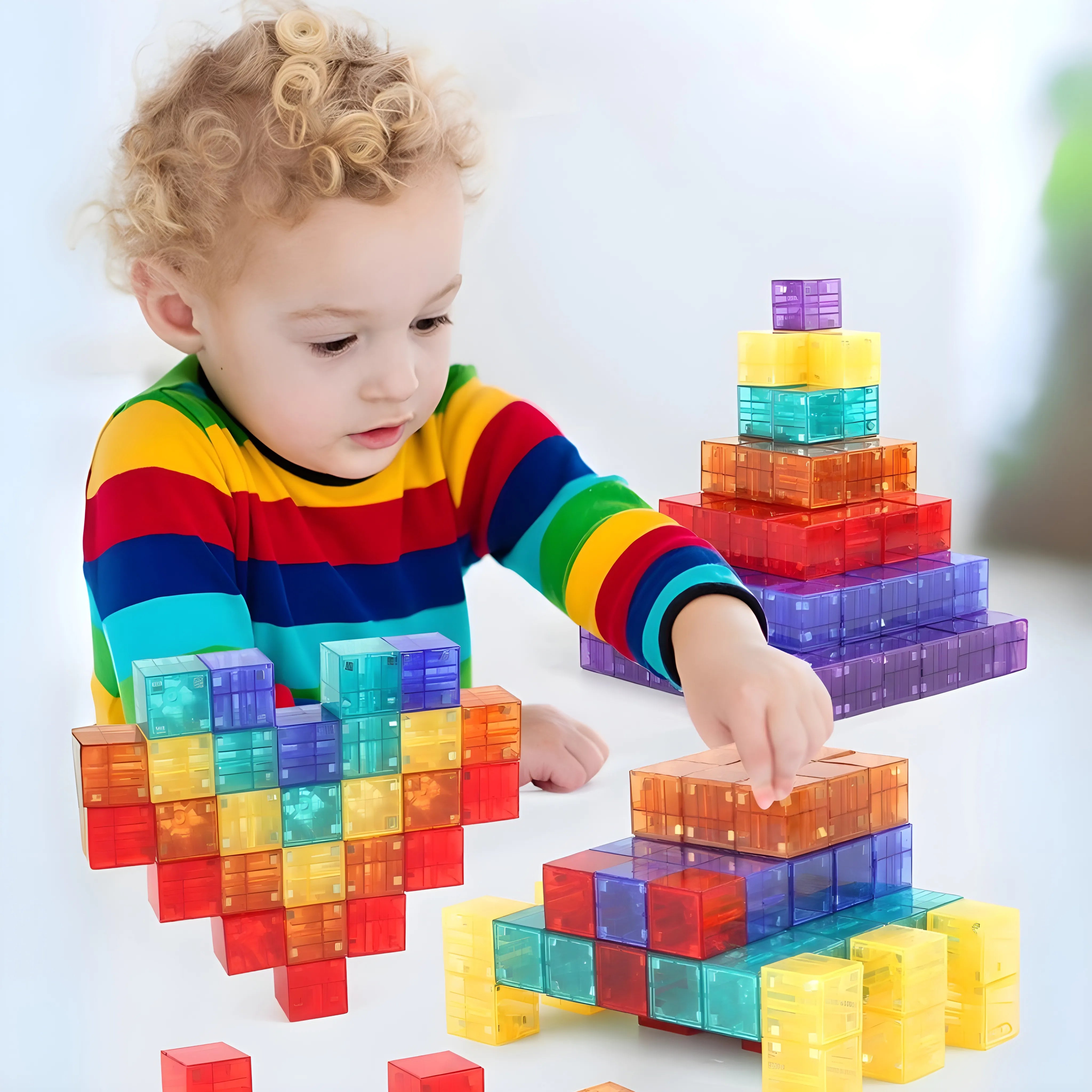 Transparent Magnetic Blocks - 48, 72, 96, 120 PCS | 1"/2.5 cm | Magnet Toys for Kids | Magnetic Building Blocks Cubes | Stacking Magnets