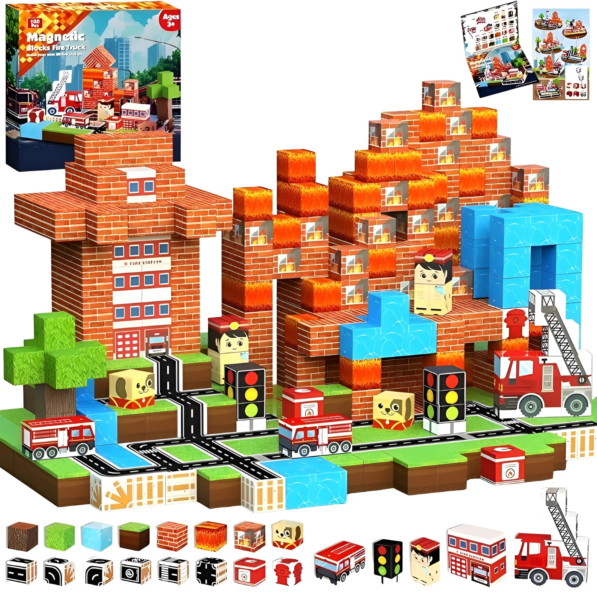 Magnetic Building Blocks 100 PCS | 2cm/0.8" | Magnet Toys for Kids | Magnetic Building Blocks Cubes | Stacking Magnets | Fire Rescue