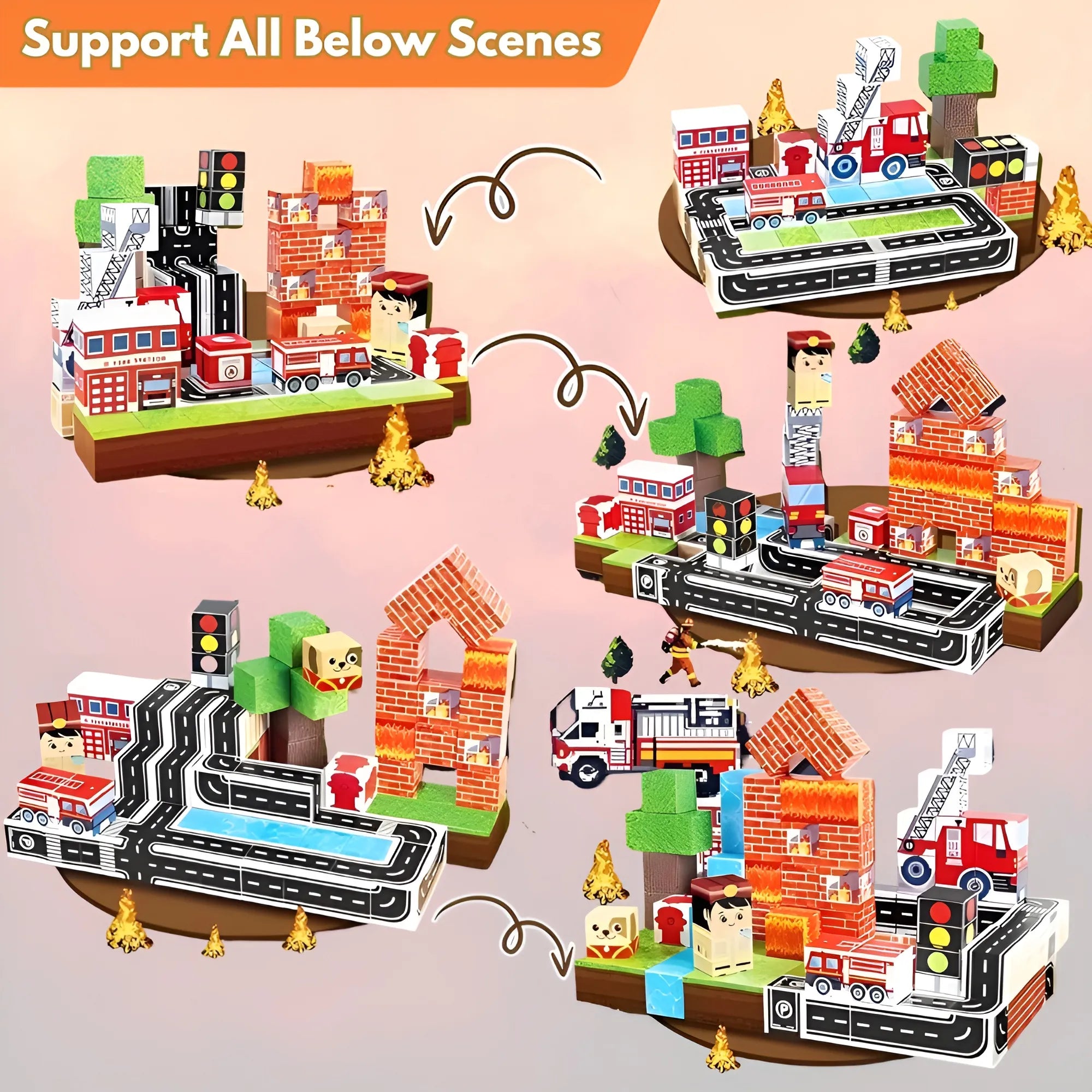 Magnetic Building Blocks 100 PCS | 2cm/0.8" | Magnet Toys for Kids | Magnetic Building Blocks Cubes | Stacking Magnets | Fire Rescue