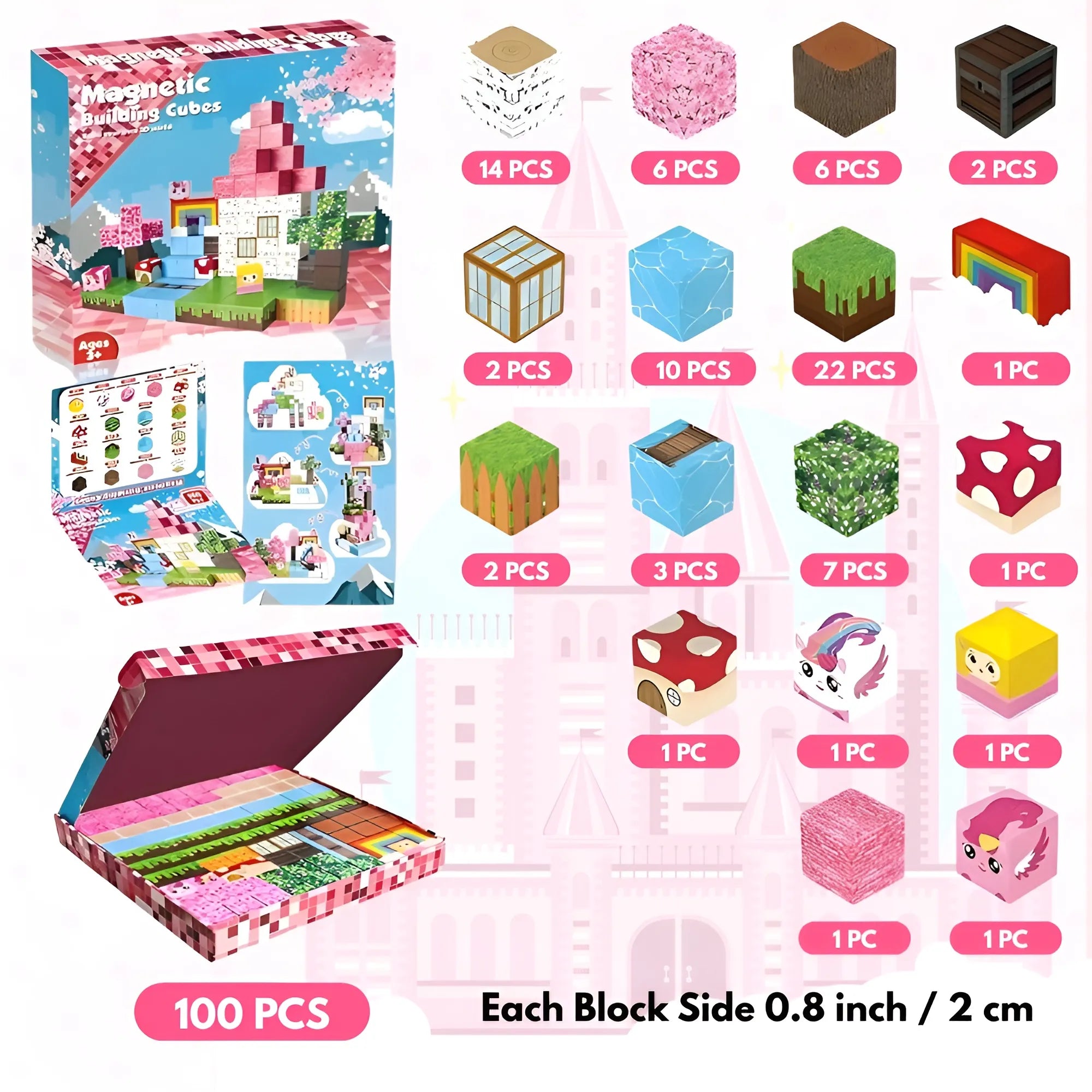 Magnetic Building Blocks 100 PCS | 2cm/0.8" | Magnet Toys for Kids | Magnetic Building Blocks Cubes | Stacking Magnets | Unicorn