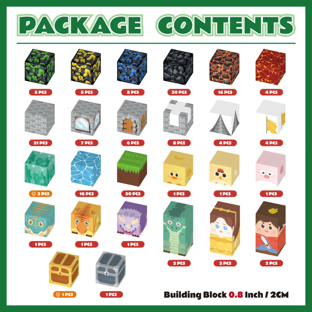 Magnetic Blocks with LED Light Up Blocks 100, 200 PCS | 2cm/0.8" | Magnet Toys for Kids | Magnetic Building Blocks Cubes | Stacking Magnets | Dinosaur