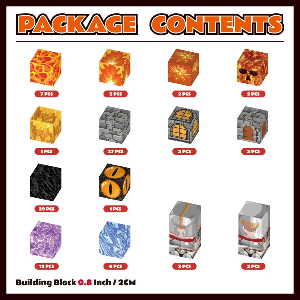 Magnetic Blocks with LED Light Up Blocks 100, 200 PCS | 2cm/0.8" | Magnet Toys for Kids | Magnetic Building Blocks Cubes | Stacking Magnets | Dungeon
