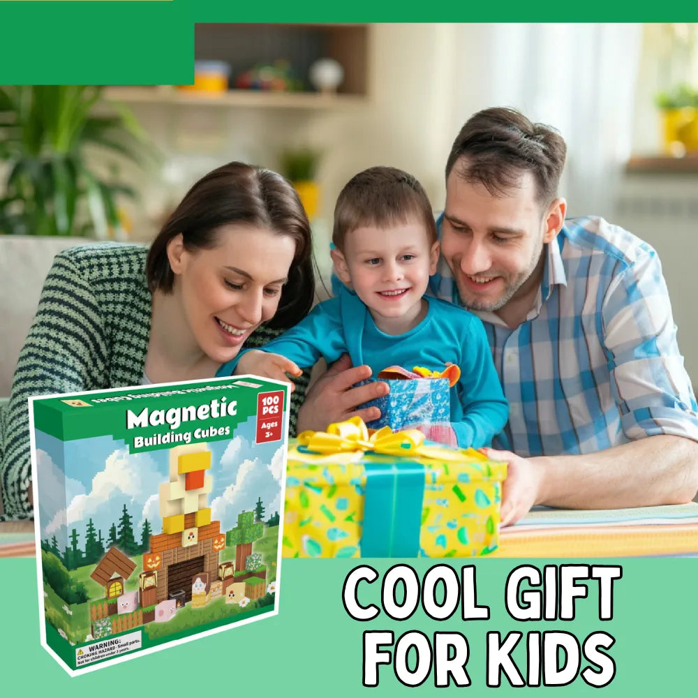 Magnetic Blocks with LED Light Up Blocks 100, 200 PCS | 2cm/0.8" | Magnet Toys for Kids | Magnetic Building Blocks Cubes | Stacking Magnets | Farm
