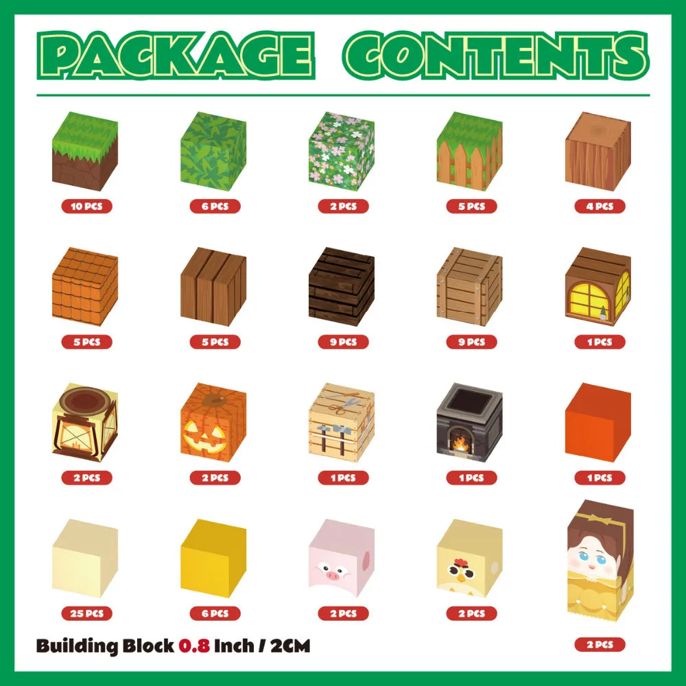 Magnetic Blocks with LED Light Up Blocks 100, 200 PCS | 2cm/0.8" | Magnet Toys for Kids | Magnetic Building Blocks Cubes | Stacking Magnets | Farm