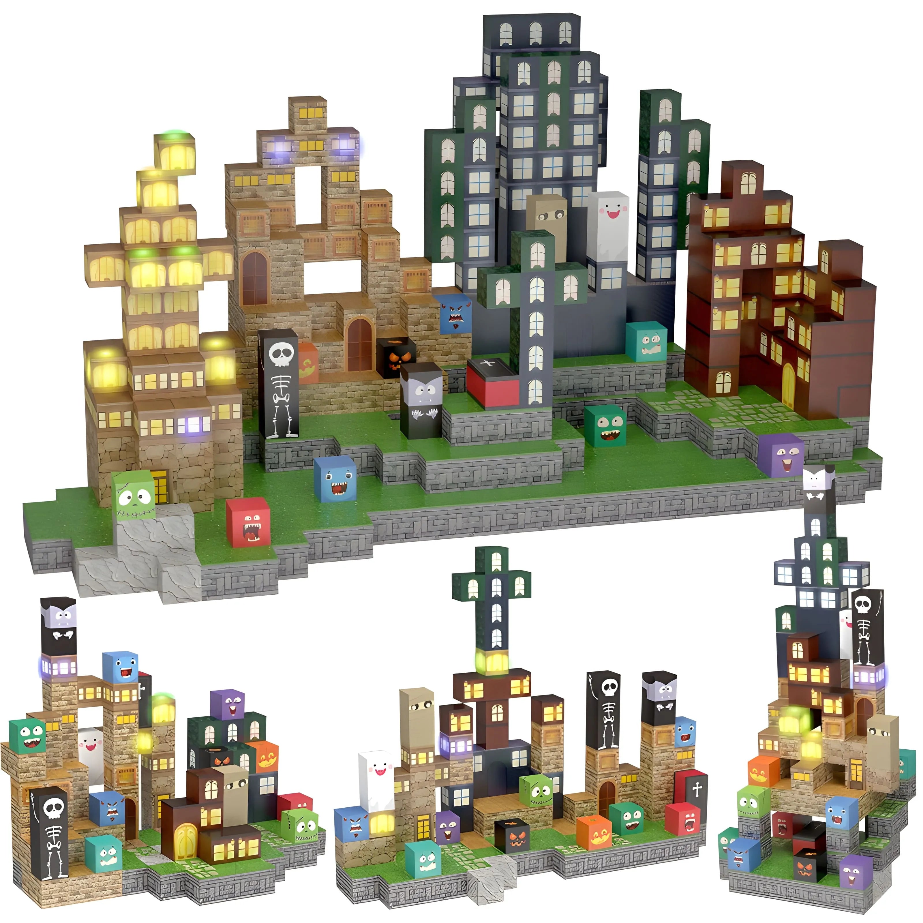 Halloween Magnetic Blocks with LED Light Up Blocks 137 PCS | 2cm/0.8" | Magnet Toys for Kids | Magnetic Building Blocks Cubes | Stacking Magnets | Midnight Magic