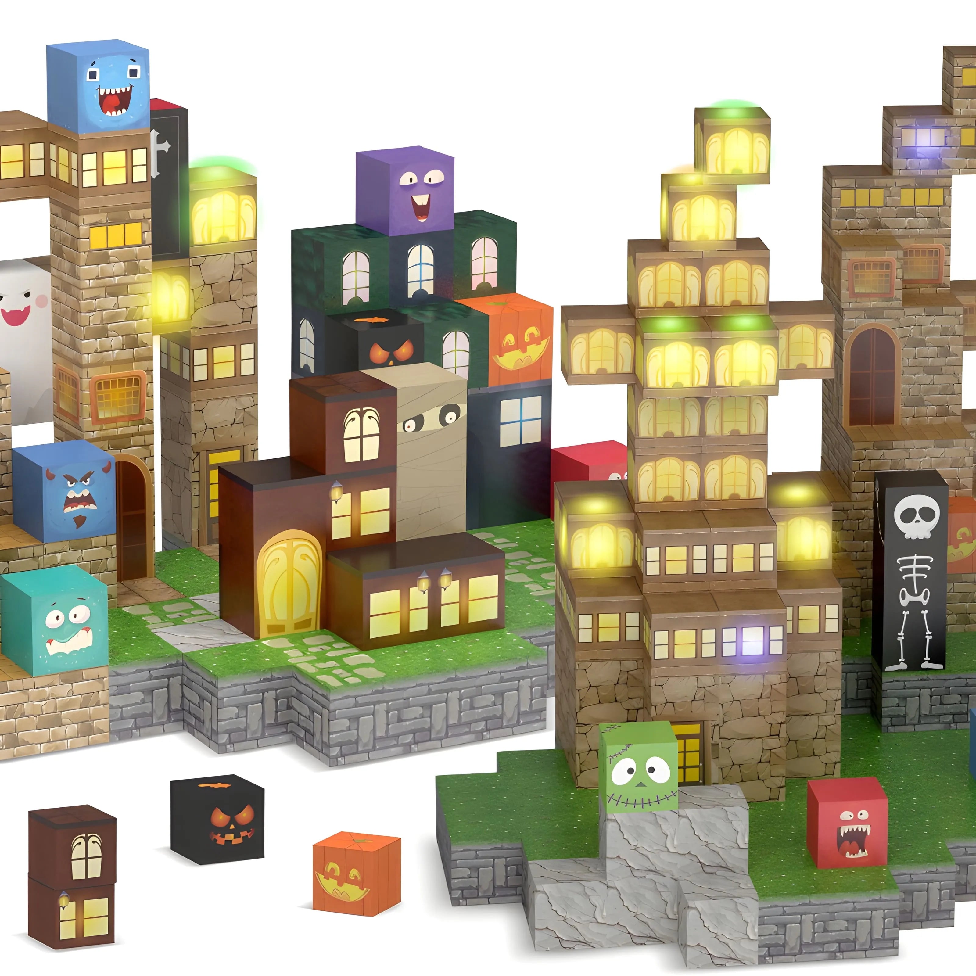Halloween Magnetic Blocks with LED Light Up Blocks 137 PCS | 2cm/0.8" | Magnet Toys for Kids | Magnetic Building Blocks Cubes | Stacking Magnets | Midnight Magic