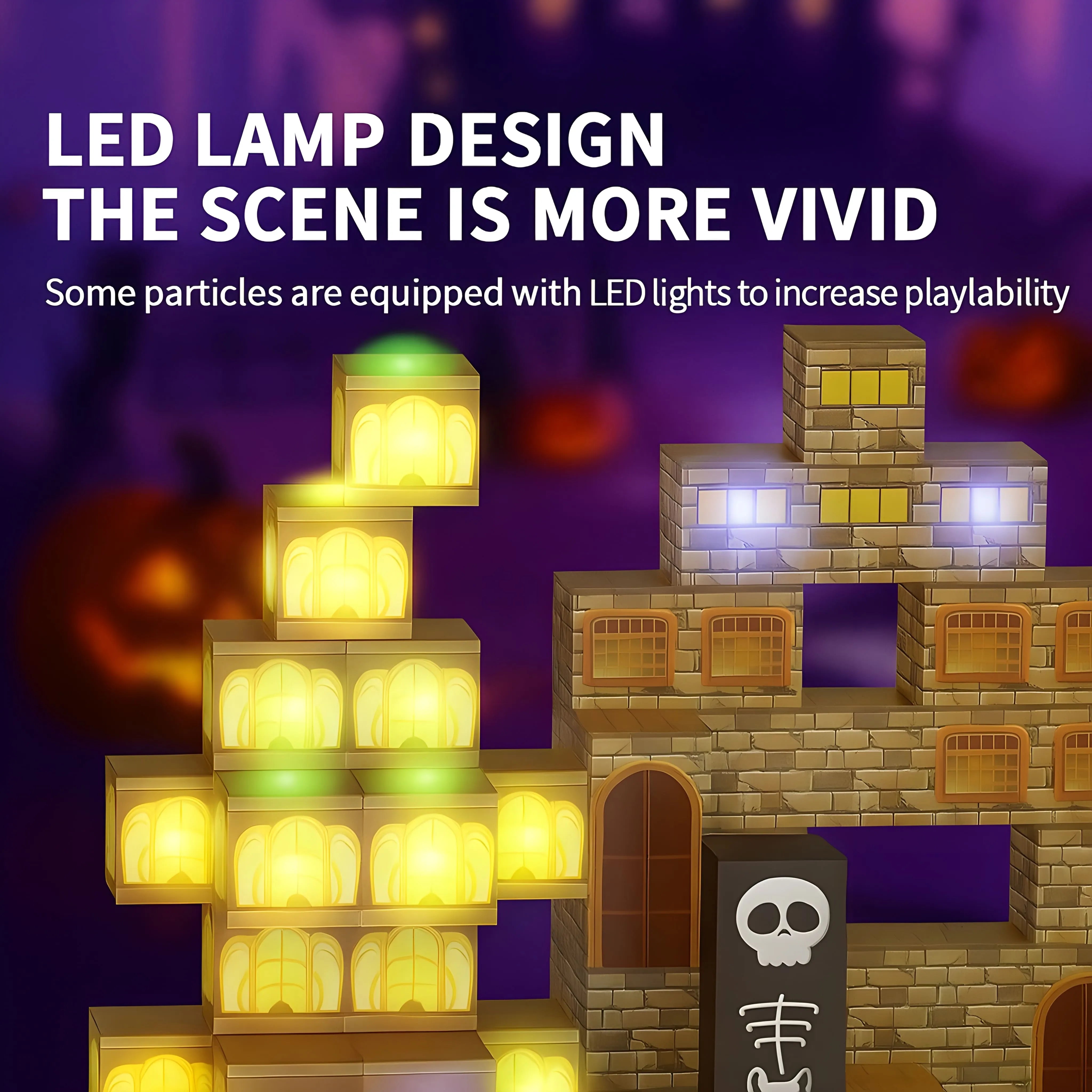 Halloween Magnetic Blocks with LED Light Up Blocks 137 PCS | 2cm/0.8" | Magnet Toys for Kids | Magnetic Building Blocks Cubes | Stacking Magnets | Midnight Magic