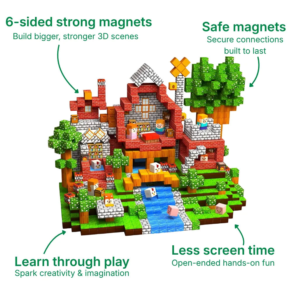 Magnetic Building Blocks 150 PCS | 2cm/0.8" | Magnet Toys for Kids | Magnetic Building Blocks Cubes | Stacking Magnets | Jungle Treehouse