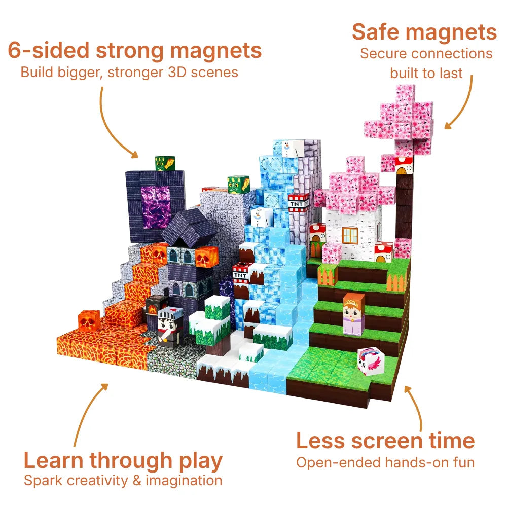 Magnetic Building Blocks 150 PCS | 2cm/0.8" | Magnet Toys for Kids | Magnetic Building Blocks Cubes | Stacking Magnets | Ice & Fire