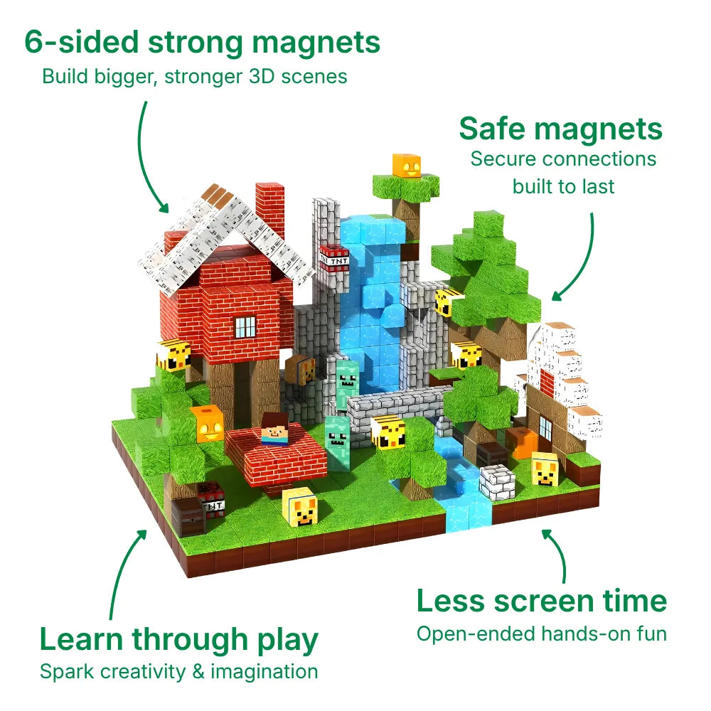Magnetic Building Blocks 100 PCS | 2cm/0.8" | Magnet Toys for Kids | Magnetic Building Blocks Cubes | Stacking Magnets | Jungle