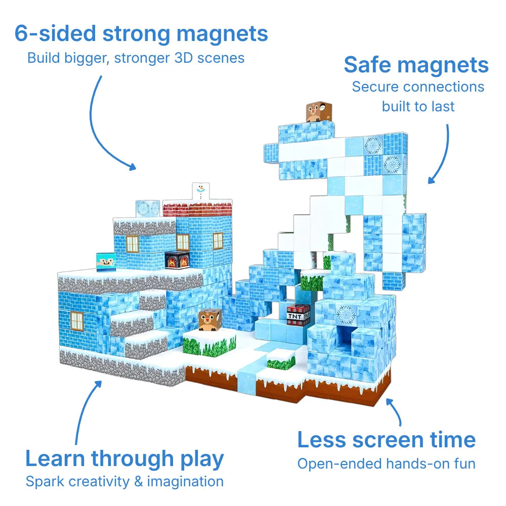Magnetic Building Blocks 100 PCS | 2cm/0.8" | Magnet Toys for Kids | Magnetic Building Blocks Cubes | Stacking Magnets | Snow