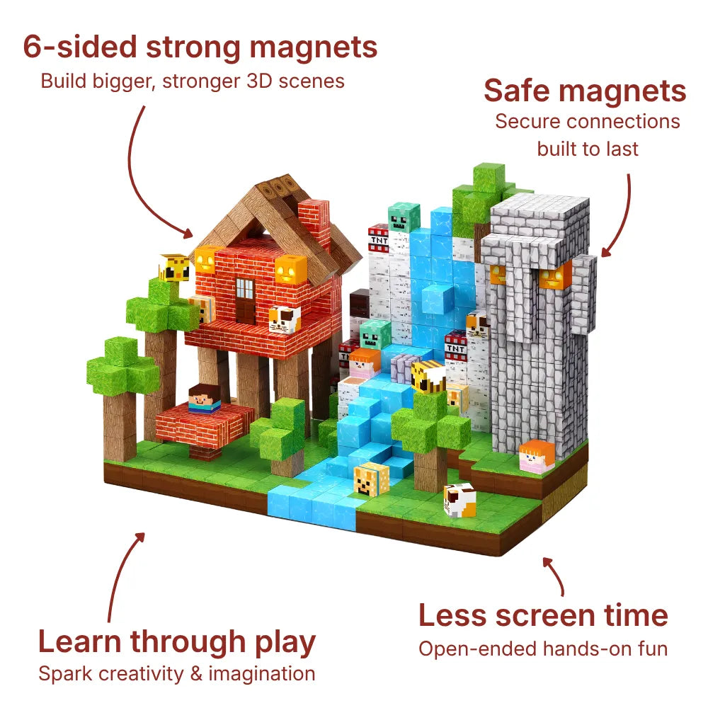 Magnetic Building Blocks 150 PCS | 2cm/0.8" | Magnet Toys for Kids | Magnetic Building Blocks Cubes | Stacking Magnets | Forest Village
