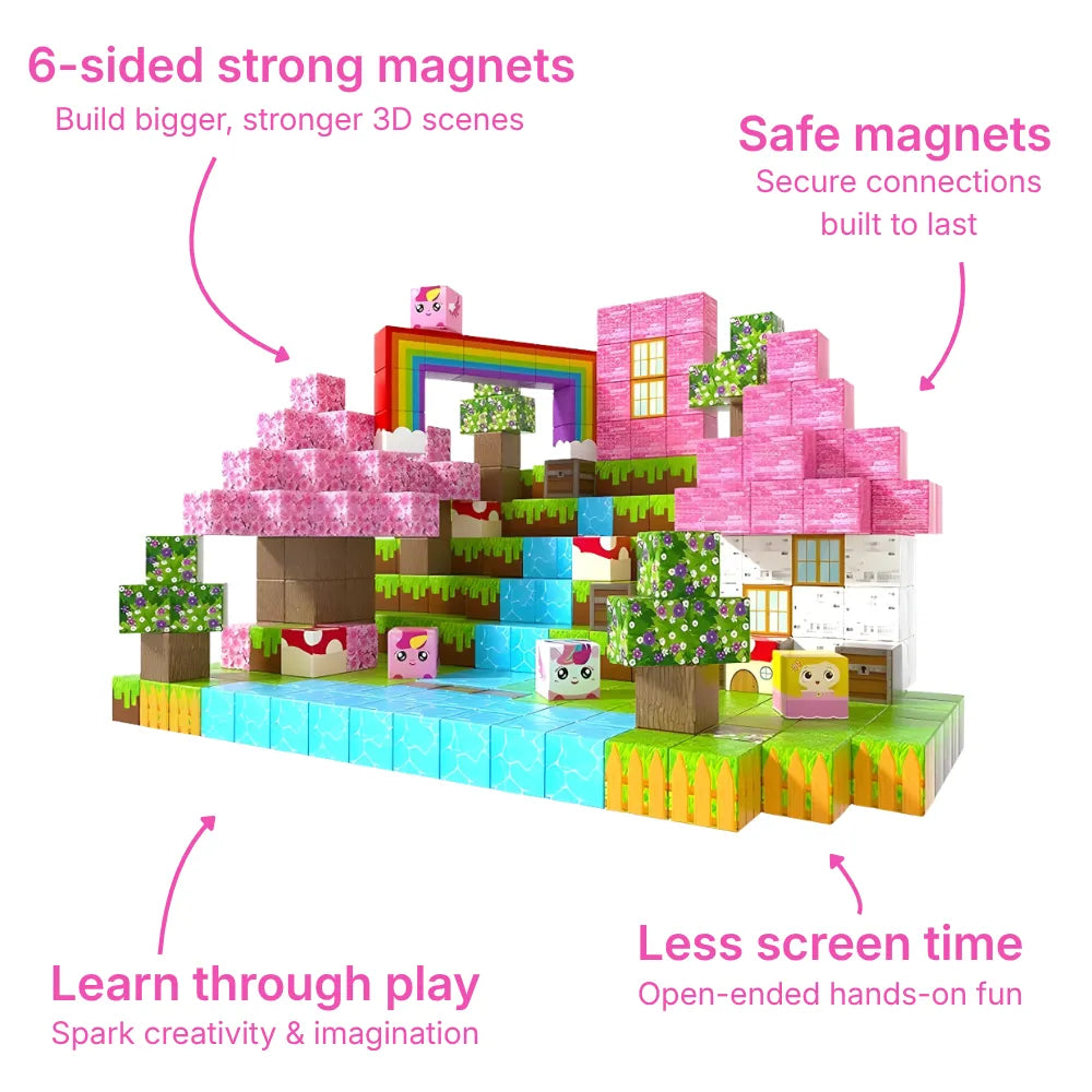Magnetic Building Blocks 100 PCS | 2cm/0.8" | Magnet Toys for Kids | Magnetic Building Blocks Cubes | Stacking Magnets | Unicorn