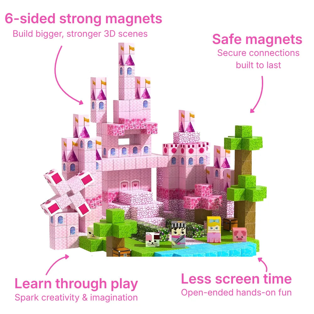 Magnetic Building Blocks 100 PCS | 2cm/0.8" | Magnet Toys for Kids | Magnetic Building Blocks Cubes | Stacking Magnets | Princess Castle