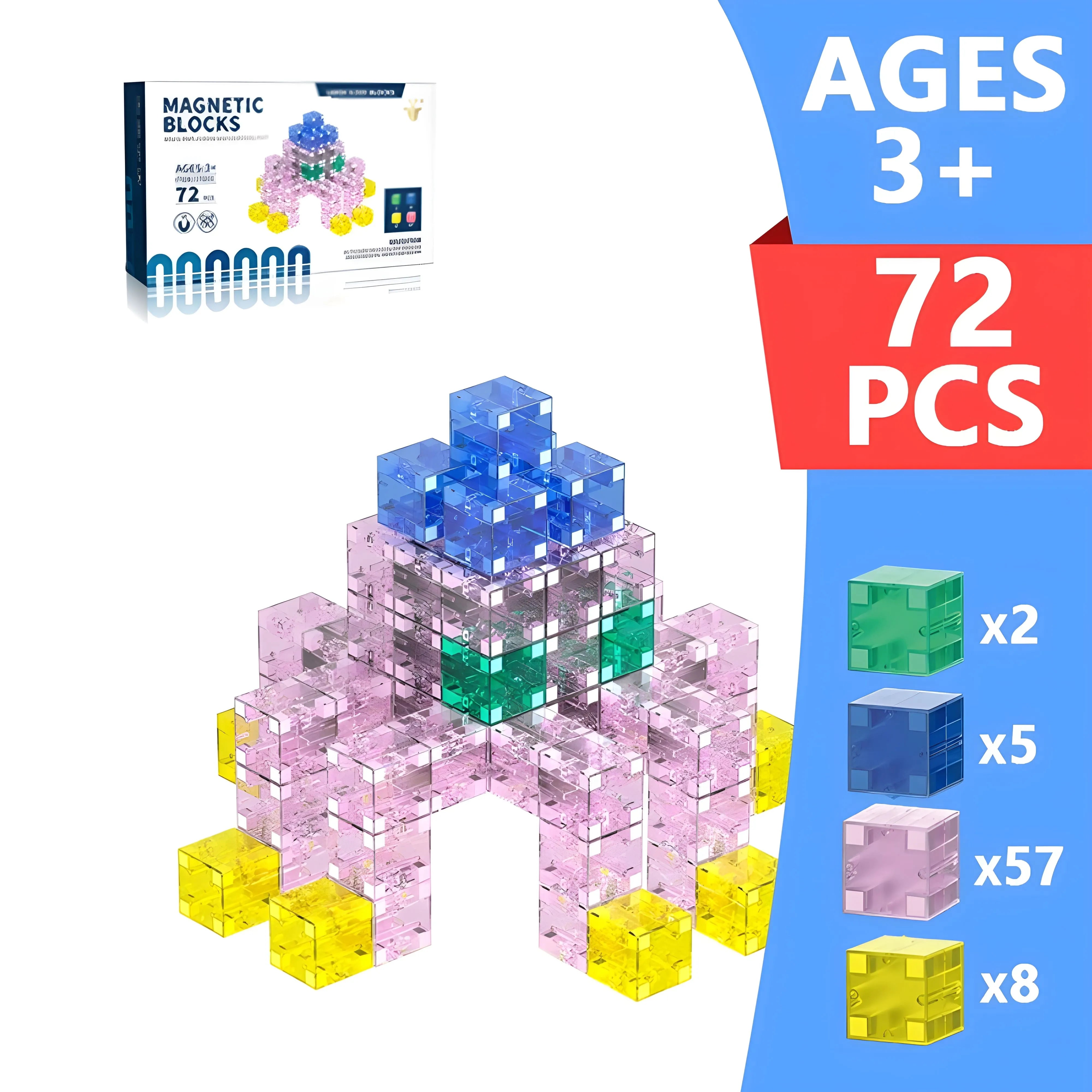 Transparent Magnetic Blocks - 48, 72, 96, 120 PCS | 1"/2.5 cm | Magnet Toys for Kids | Magnetic Building Blocks Cubes | Stacking Magnets