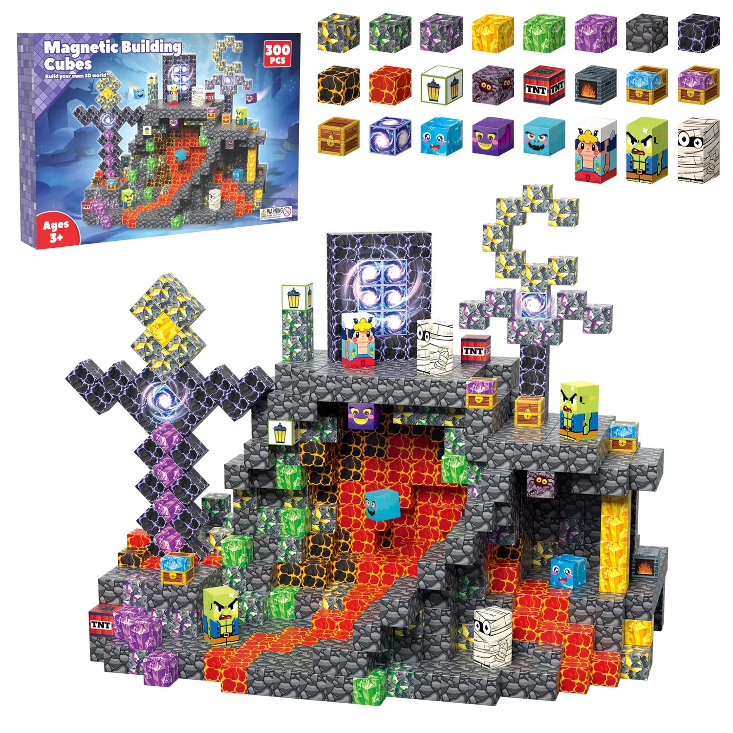 Magnetic Building Blocks 300 PCS | 2cm/0.8" | Magnet Toys for Kids | Magnetic Building Blocks Cubes | Stacking Magnets | Magma Mine