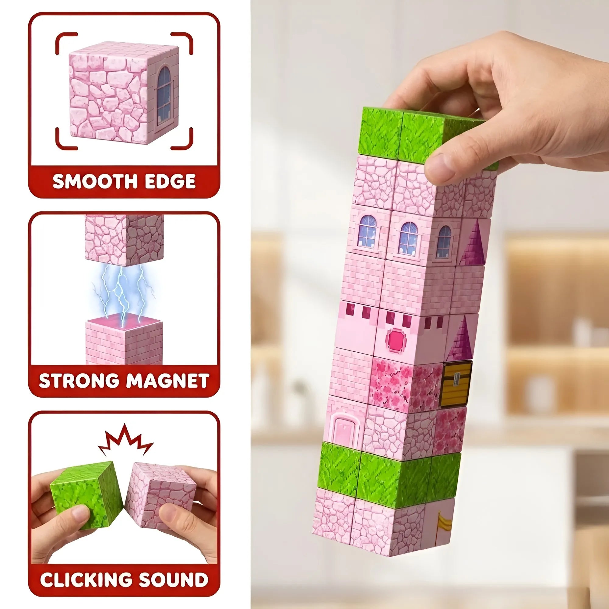 Magnetic Building Blocks 100 PCS | 2cm/0.8" | Magnet Toys for Kids | Magnetic Building Blocks Cubes | Stacking Magnets | Princess Castle