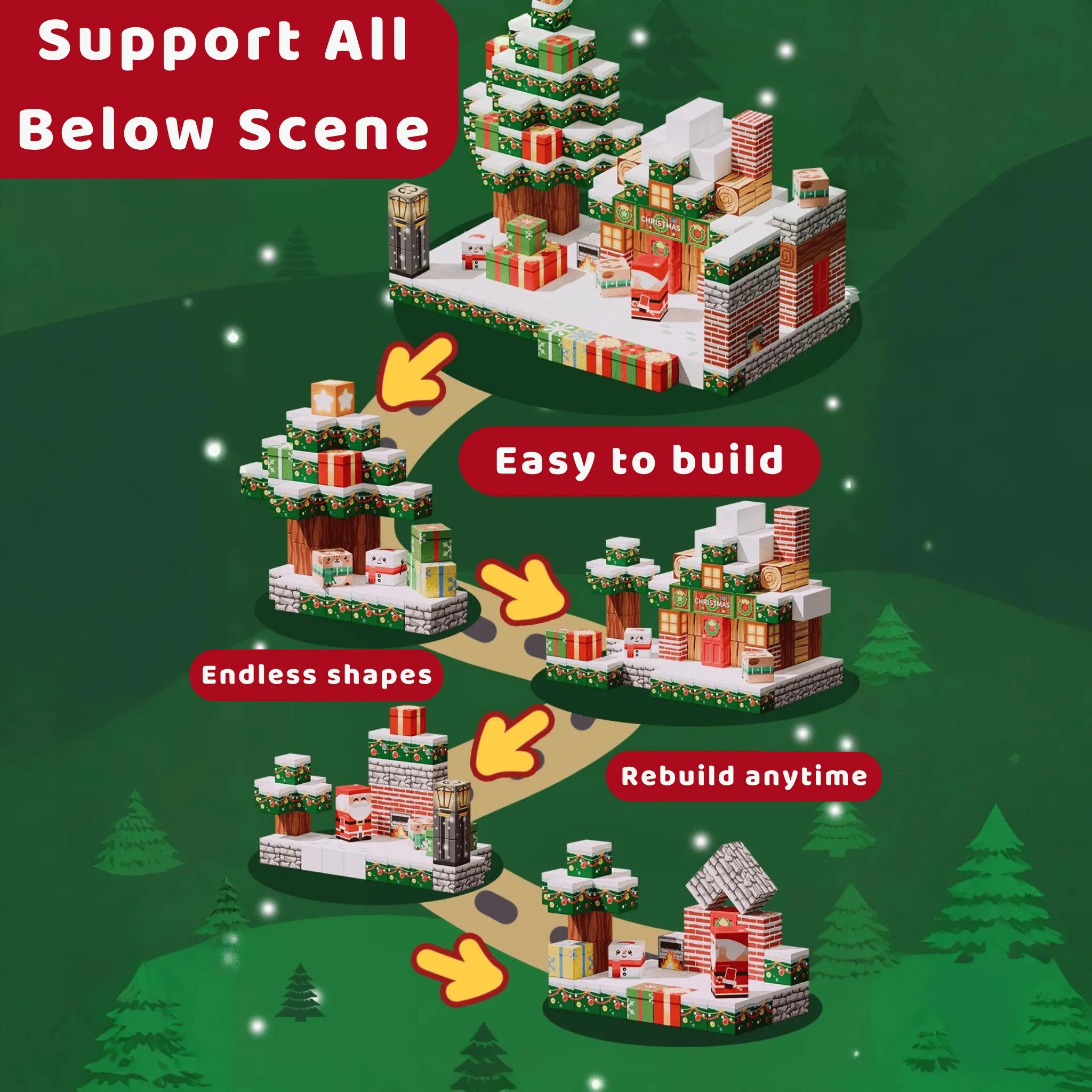 Christmas Magnetic Building Blocks 150, 300 PCS | 2cm/0.8" | Magnet Toys for Kids | Magnetic Building Blocks Cubes | Stacking Magnets