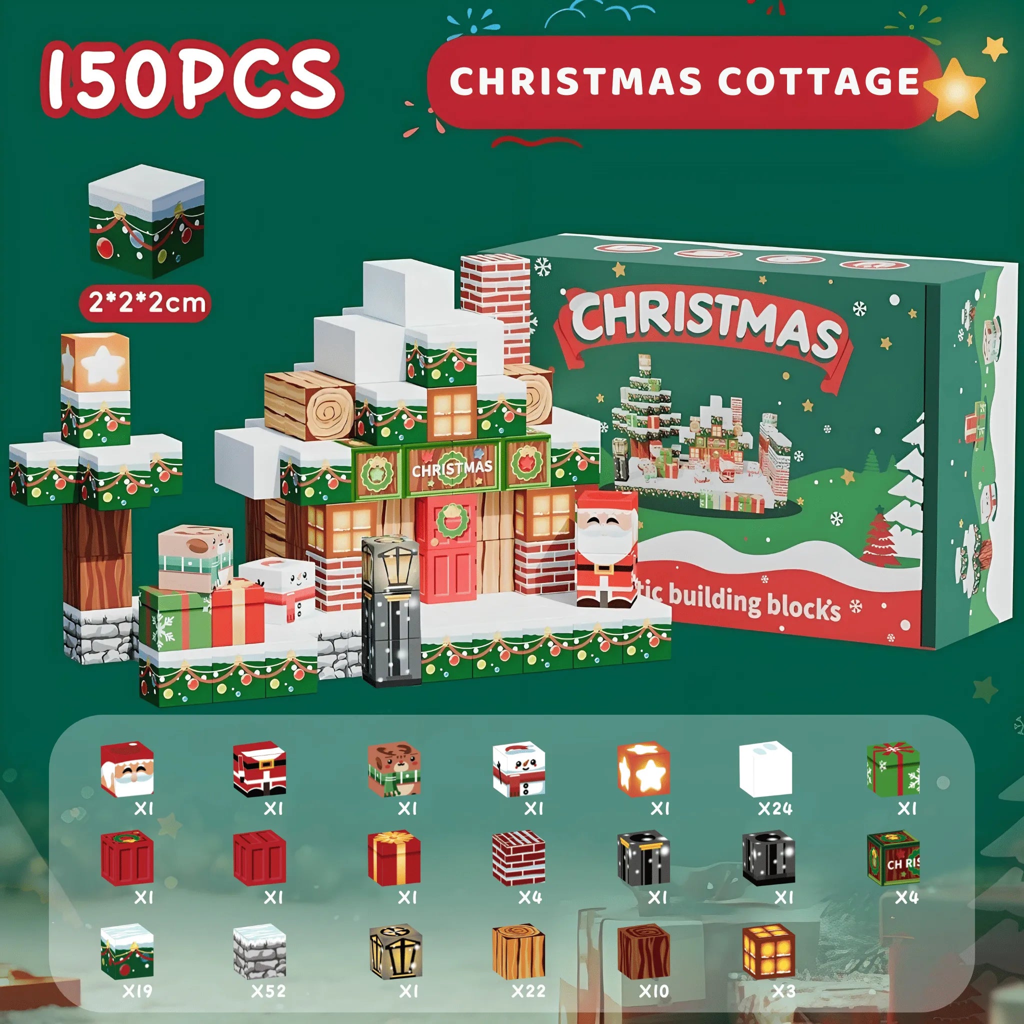 Christmas Magnetic Building Blocks 150, 300 PCS | 2cm/0.8" | Magnet Toys for Kids | Magnetic Building Blocks Cubes | Stacking Magnets