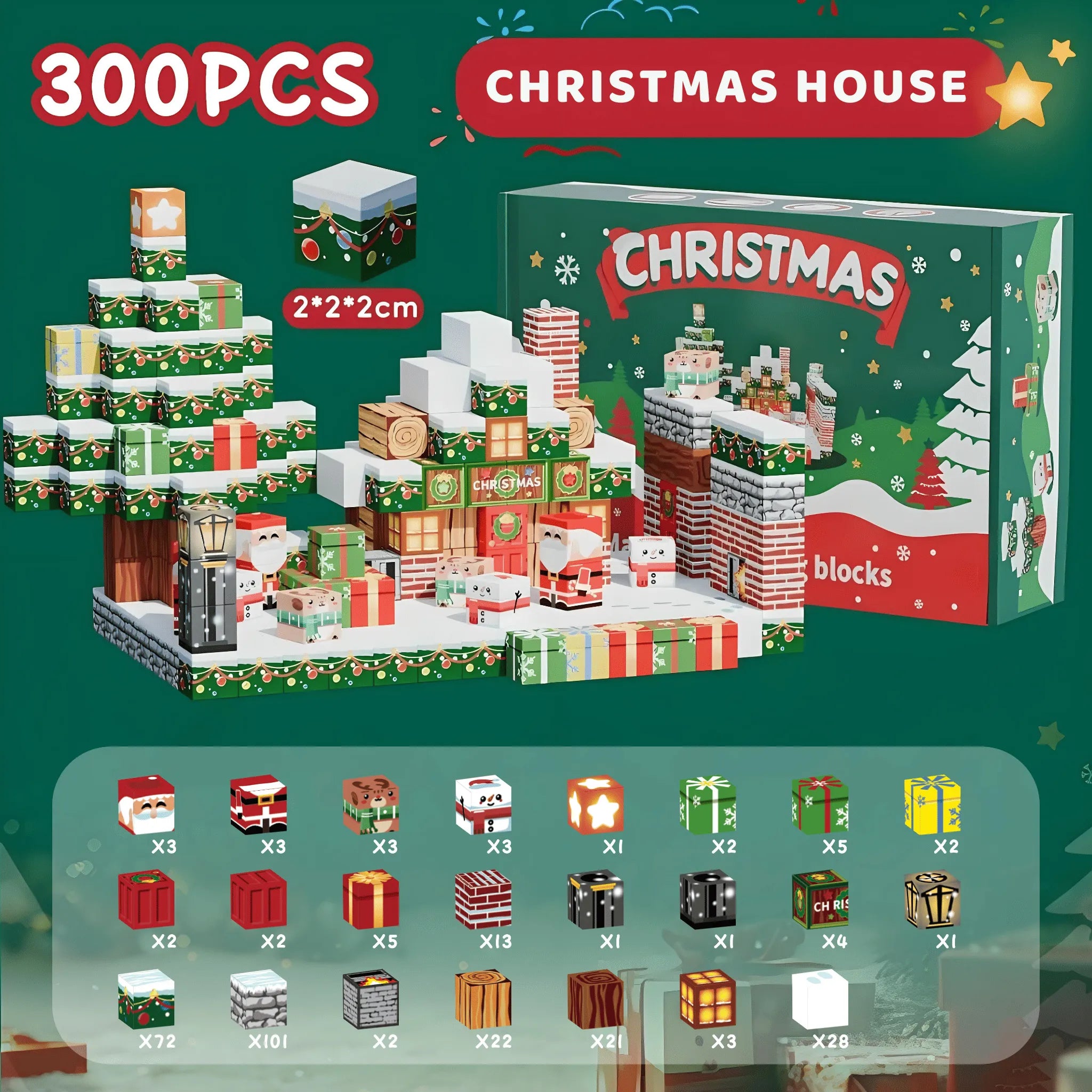 Christmas Magnetic Building Blocks 150, 300 PCS | 2cm/0.8" | Magnet Toys for Kids | Magnetic Building Blocks Cubes | Stacking Magnets