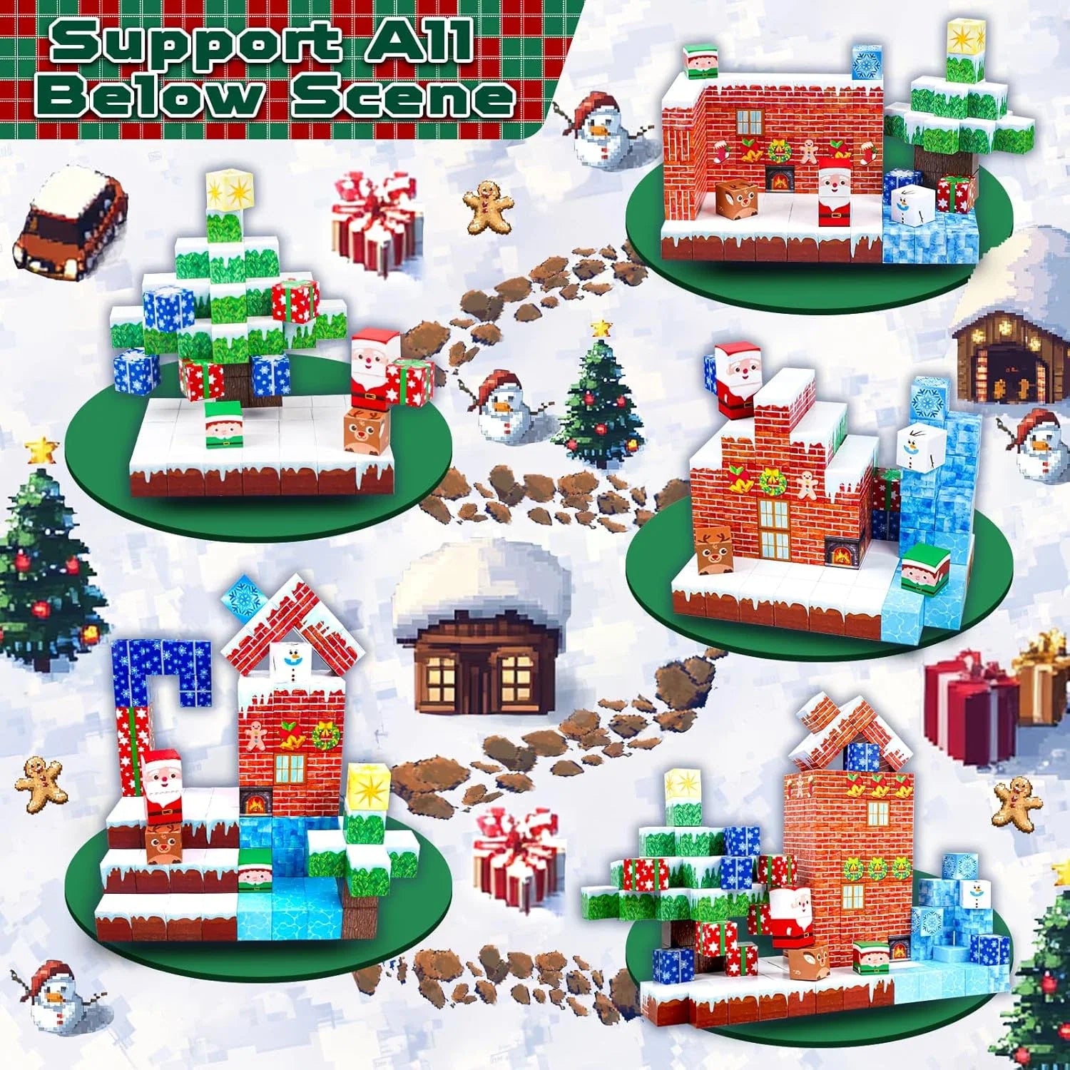 Christmas Magnetic Building Blocks 150, 300 PCS | 2cm/0.8" | Magnet Toys for Kids | Magnetic Building Blocks Cubes | Stacking Magnets