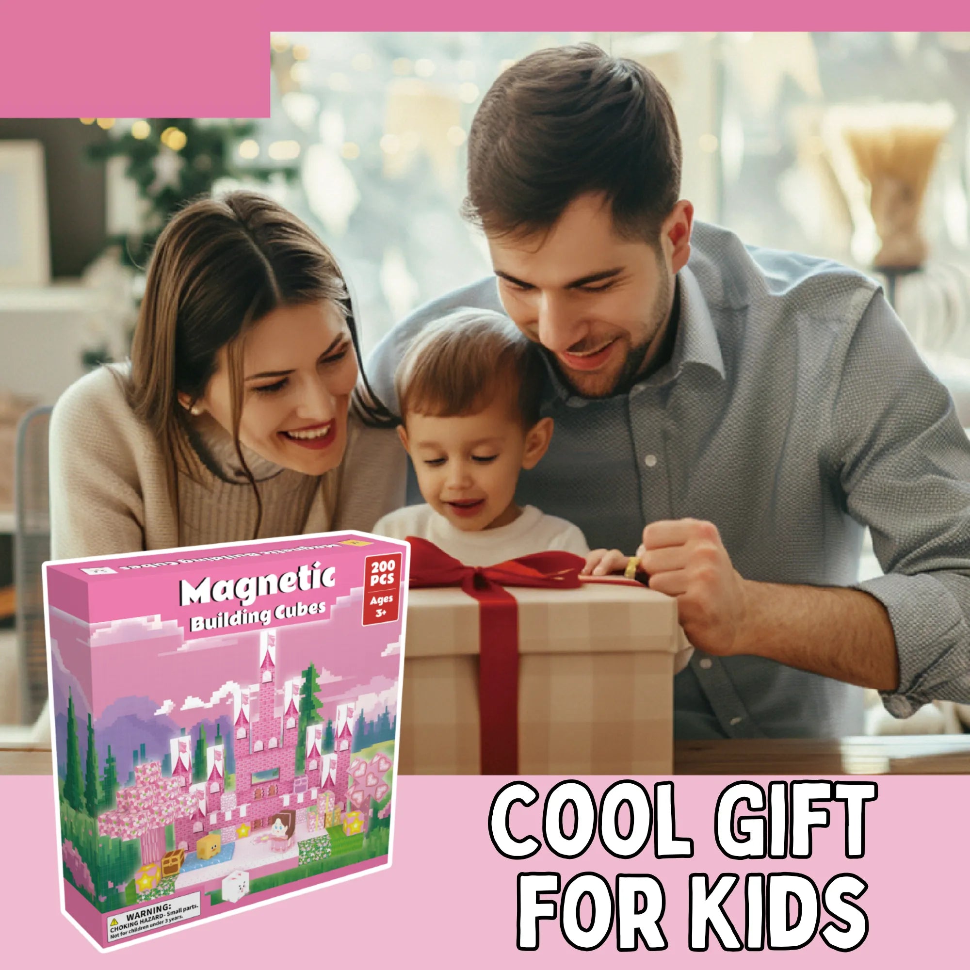 Magnetic Blocks with LED Light Up Blocks 100, 200 PCS | 2cm/0.8" | Magnet Toys for Kids | Magnetic Building Blocks Cubes | Stacking Magnets | Dream Castle