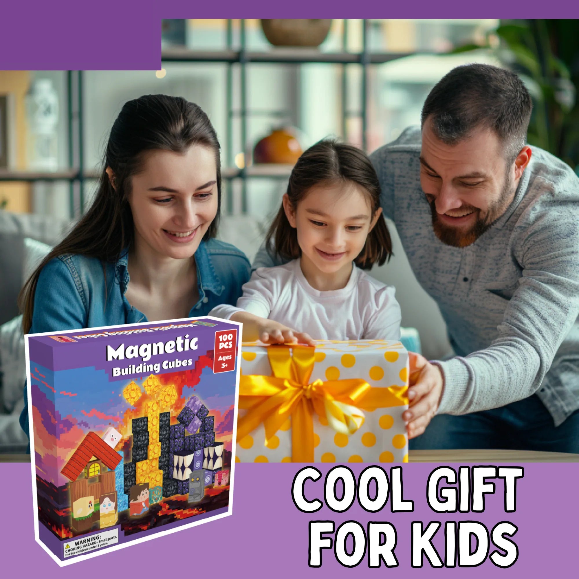 Magnetic Blocks with LED Light Up Blocks 100, 200 PCS | 2cm/0.8" | Magnet Toys for Kids | Magnetic Building Blocks Cubes | Stacking Magnets | Volcanic Eruption