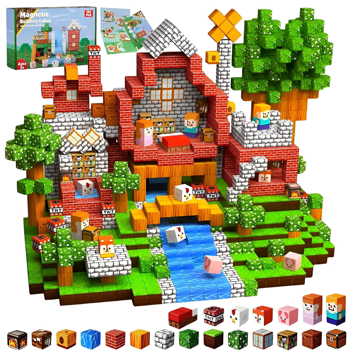 Magnetic Building Blocks 150 PCS | 2cm/0.8" | Magnet Toys for Kids | Magnetic Building Blocks Cubes | Stacking Magnets | Jungle Treehouse