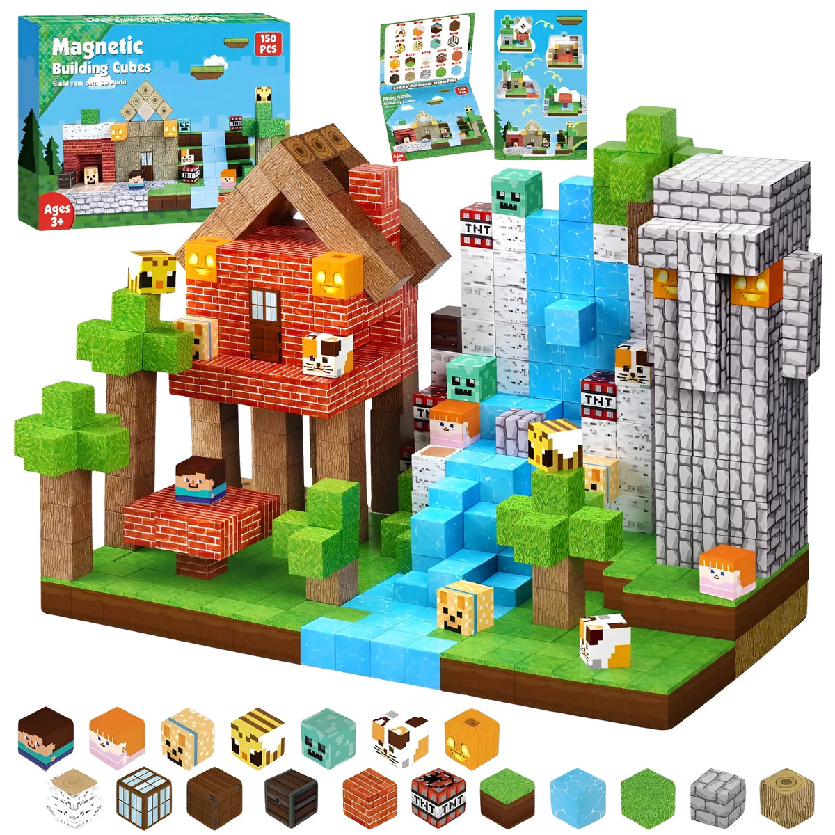 Magnetic Building Blocks 150 PCS | 2cm/0.8" | Magnet Toys for Kids | Magnetic Building Blocks Cubes | Stacking Magnets | Forest Village